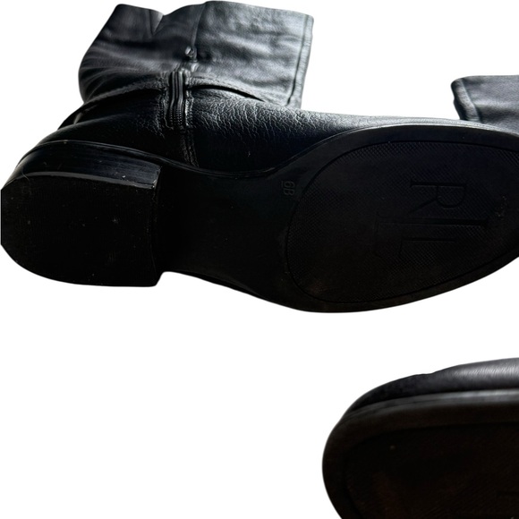 Lauren Ralph Lauren McLeod Black Pebbled Leather Riding Boots Harness Buckle 6B - Picture 12 of 16